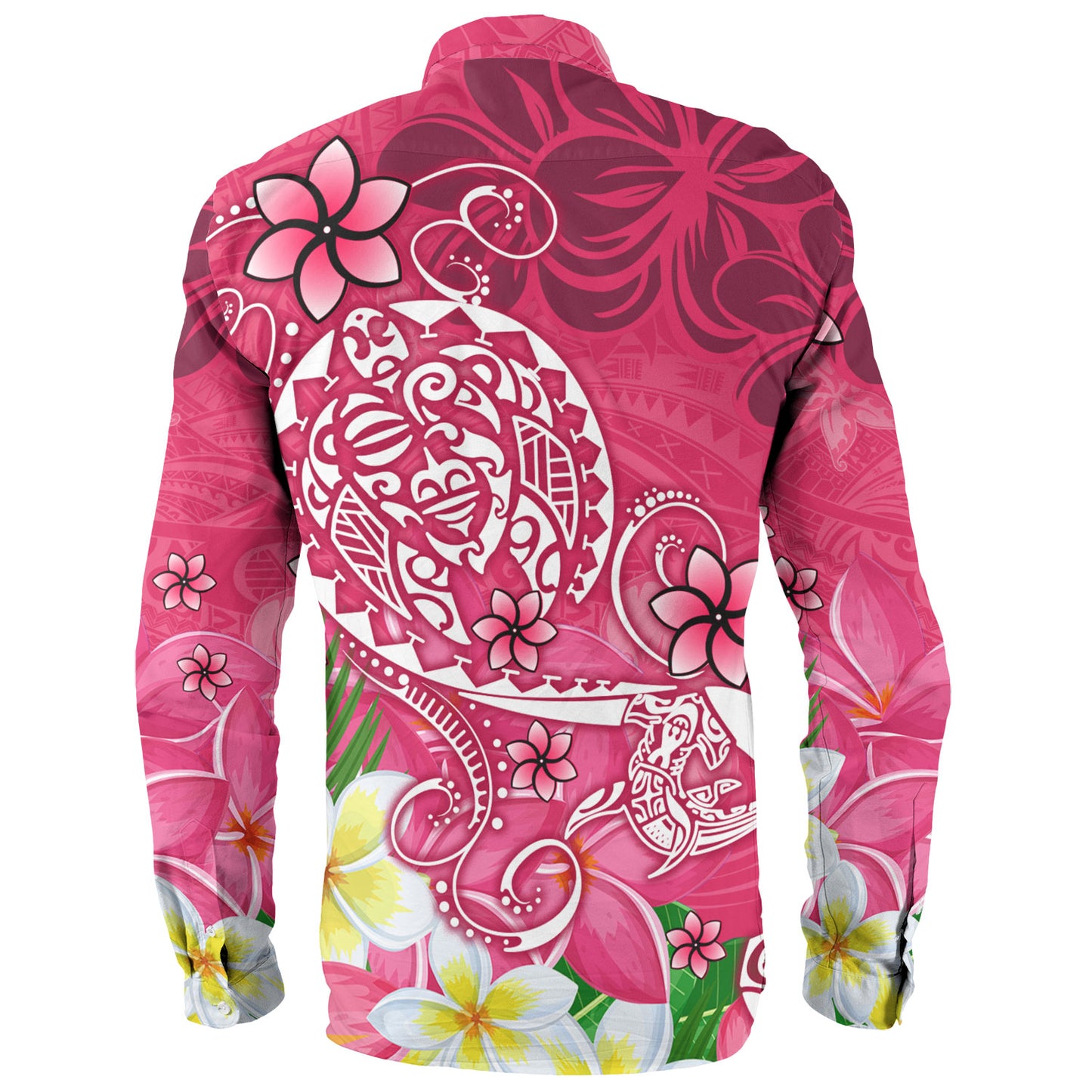 Polynesian Long Sleeve Shirt Turtle Plumeria Pink Color