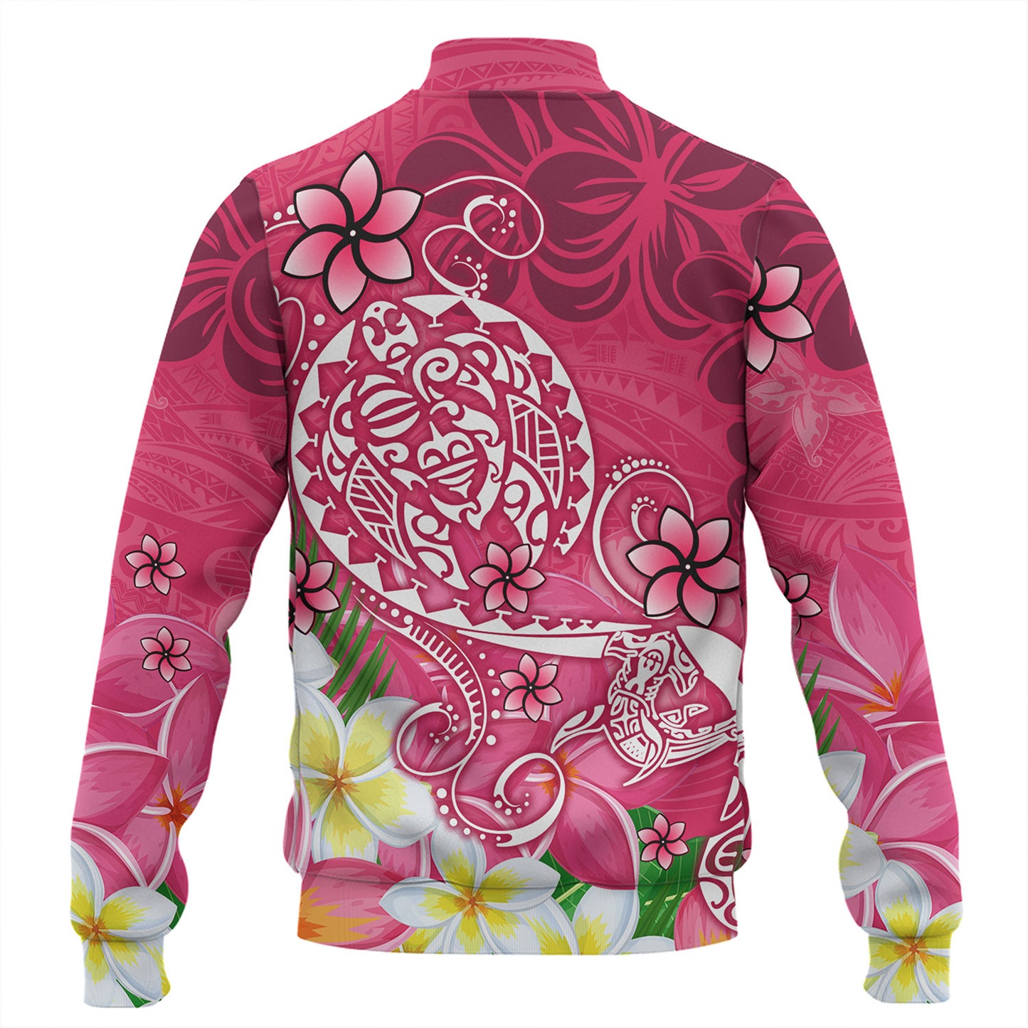 Polynesian Baseball Jacket Turtle Plumeria Pink Color