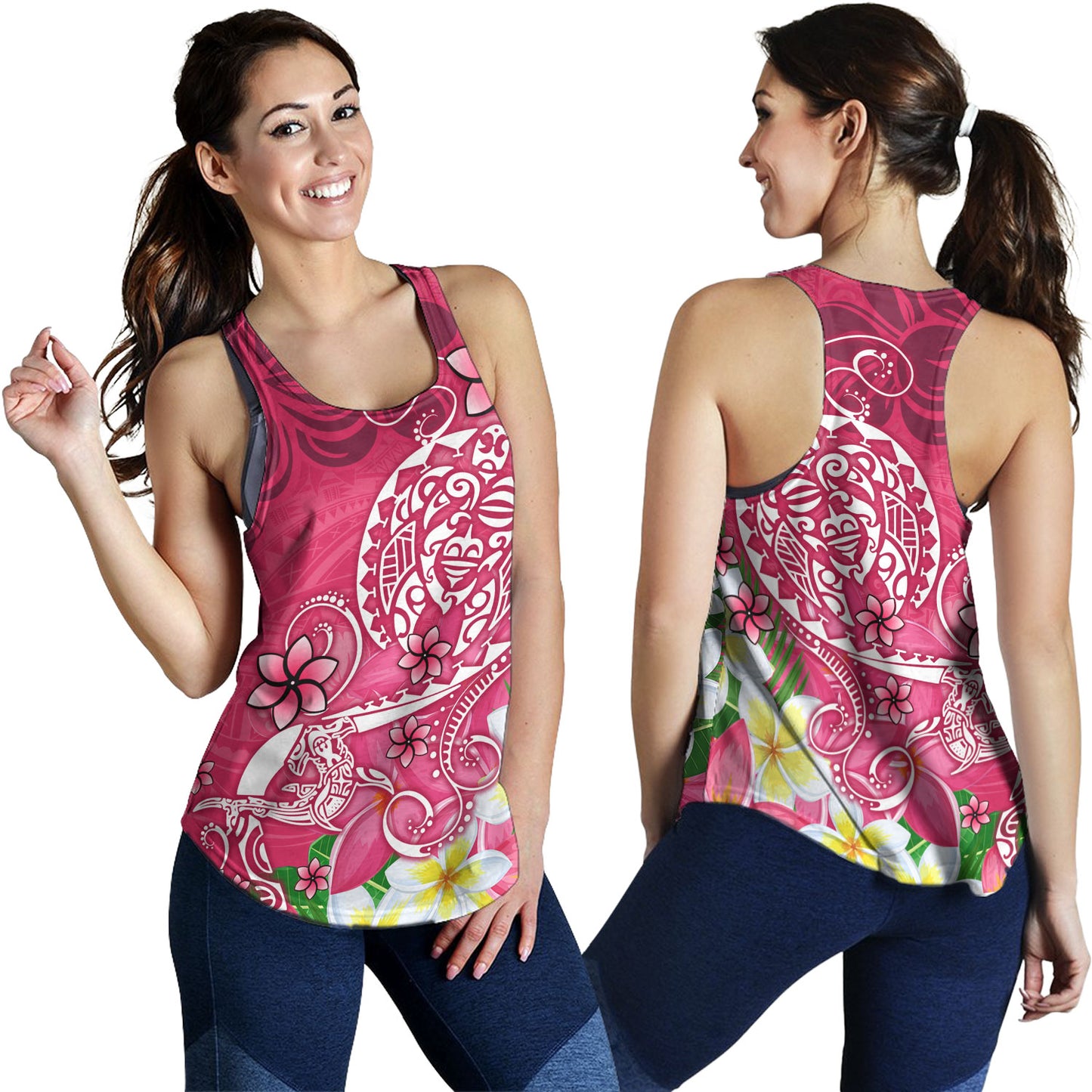 Polynesian Women Tank Turtle Plumeria Pink Color
