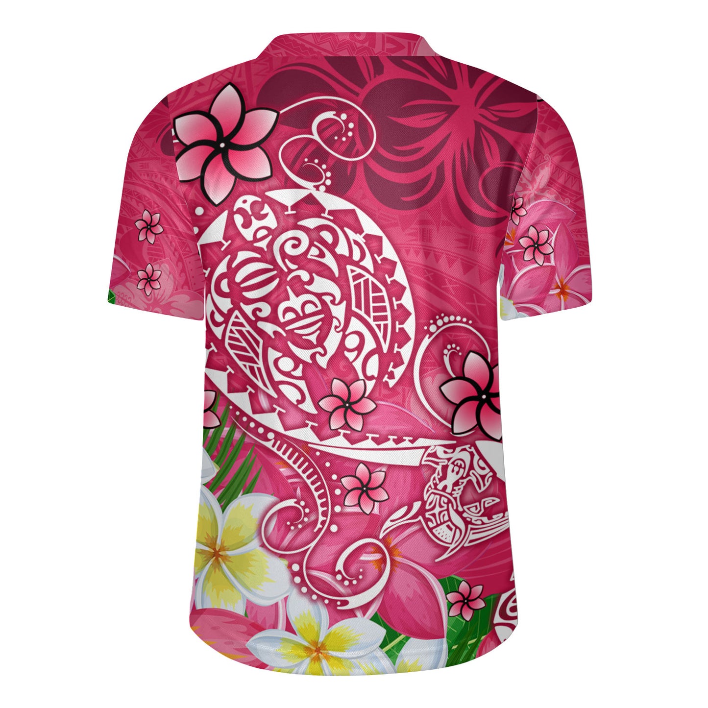 Polynesian Rugby Jersey Turtle Plumeria Pink Color