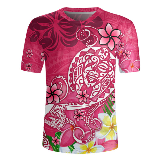 Polynesian Rugby Jersey Turtle Plumeria Pink Color
