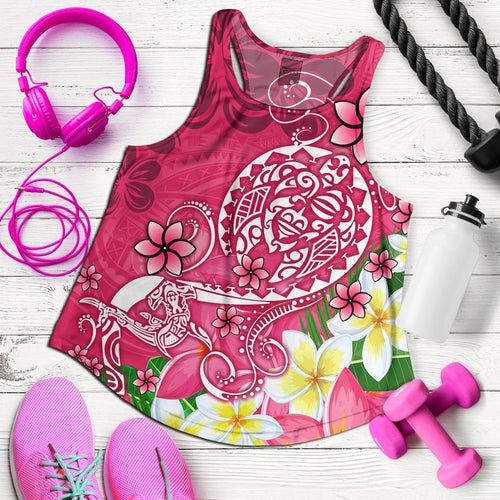 Polynesian Women Tank Turtle Plumeria Pink Color