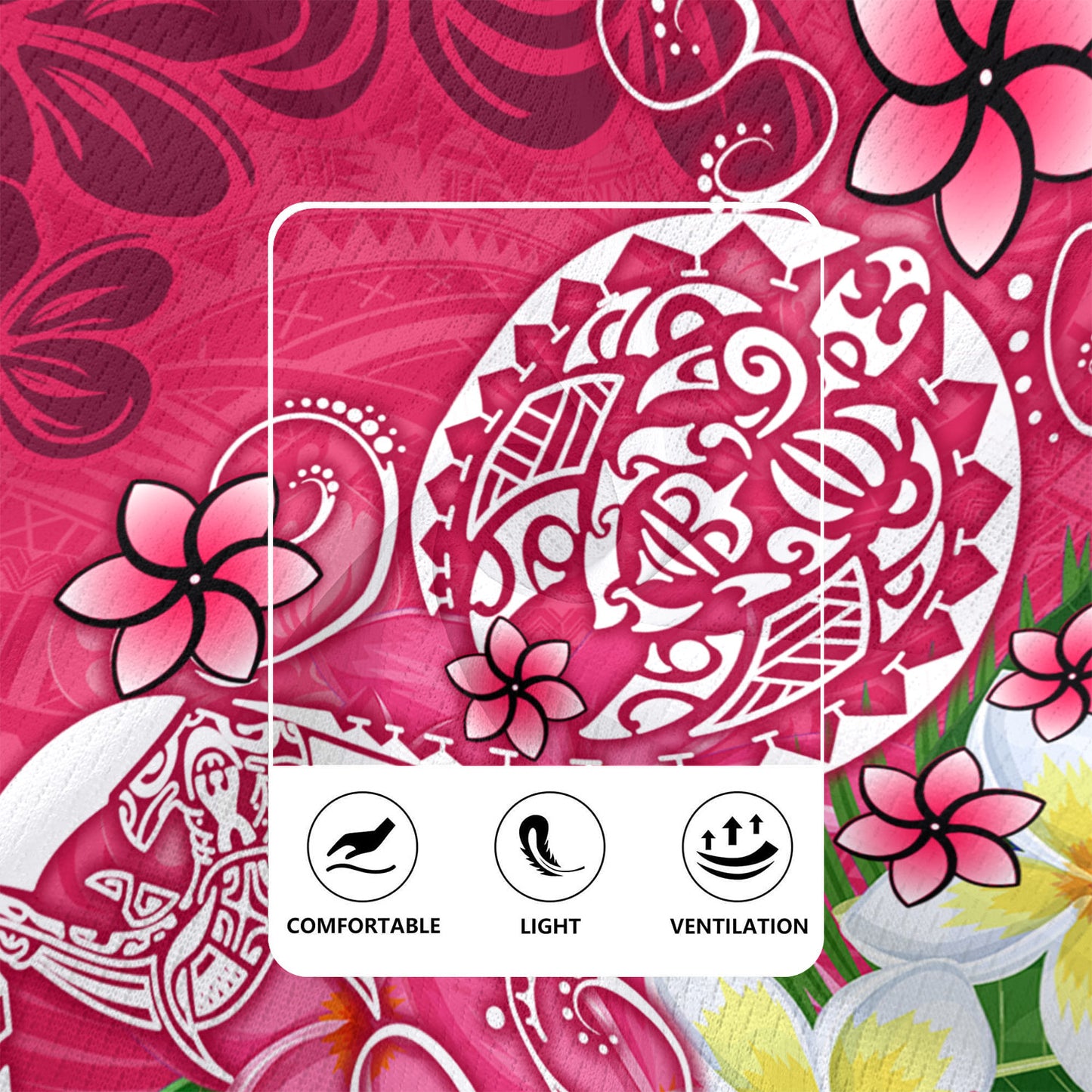 Polynesian Rugby Jersey Turtle Plumeria Pink Color