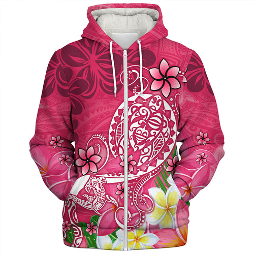 Polynesian Sherpa Hoodie Turtle Plumeria Pink Color
