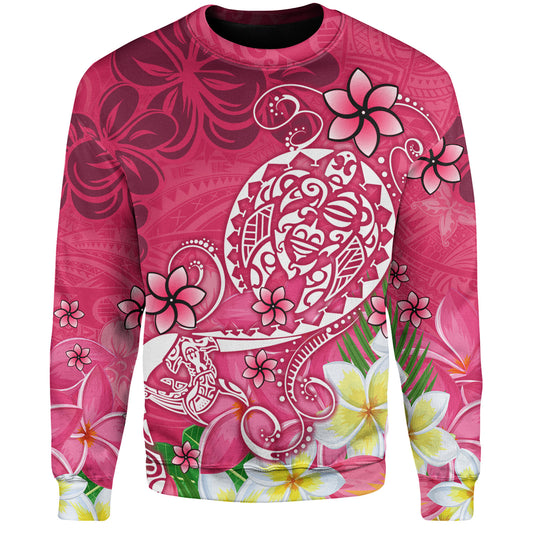 Polynesian Sweatshirt Turtle Plumeria Pink Color