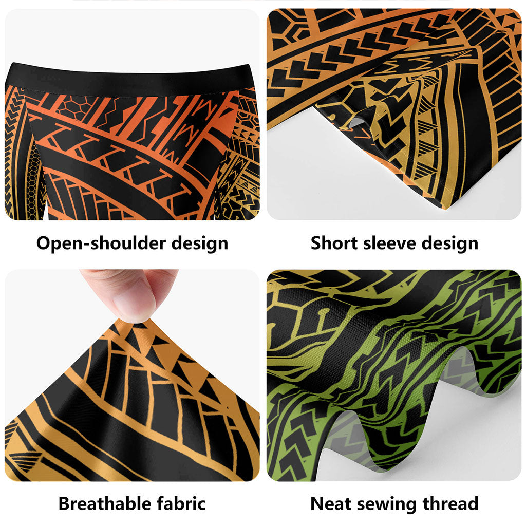 Hawaii Short Sleeve Off The Shoulder Lady Dress Polynesian Pattern Tattoo Reggae