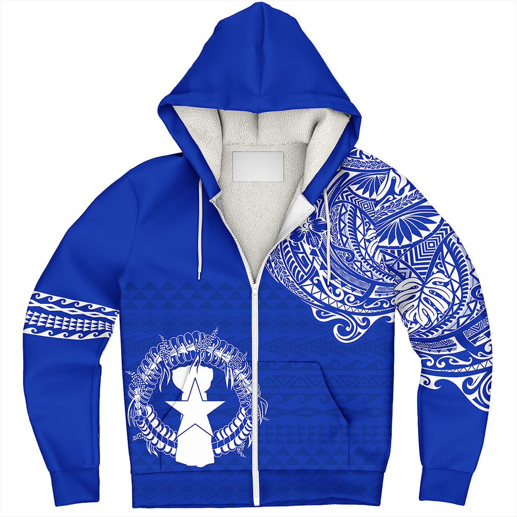 Northern Mariana Islands Sherpa Hoodie Polynesian Flag With Coat Of Arms