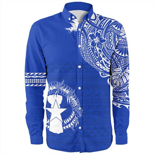 Northern Mariana Islands Long Sleeve Shirt Polynesian Flag With Coat Of Arms