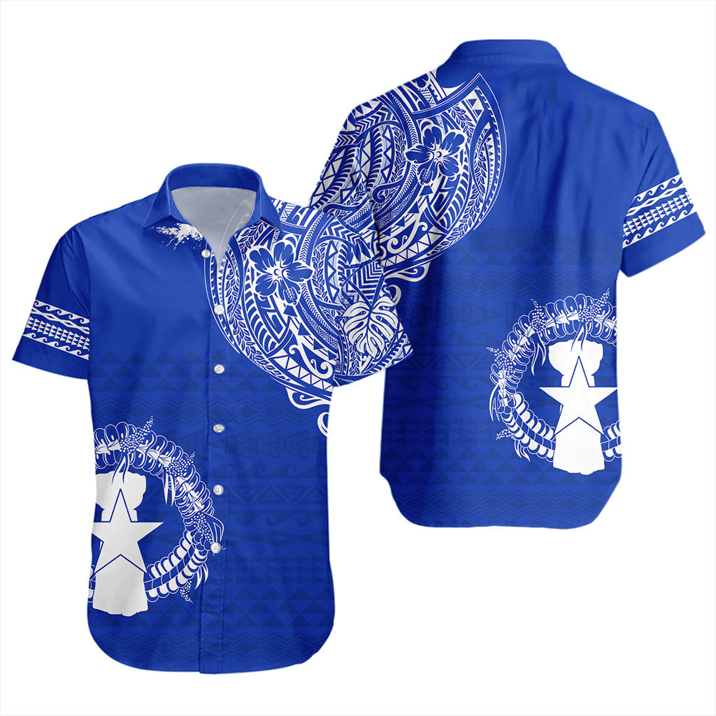 Northern Mariana Islands Short Sleeve Shirt Polynesian Flag With Coat Of Arms