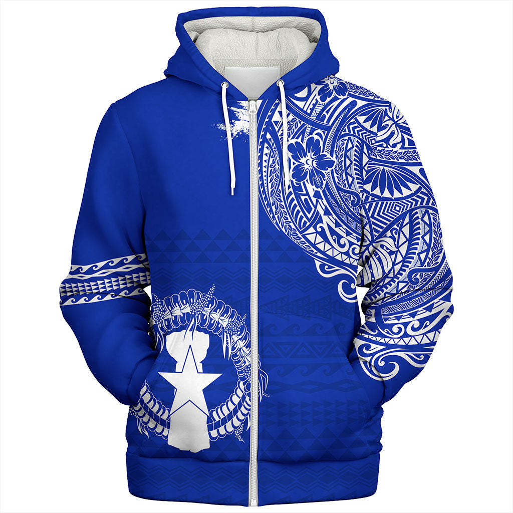 Northern Mariana Islands Sherpa Hoodie Polynesian Flag With Coat Of Arms