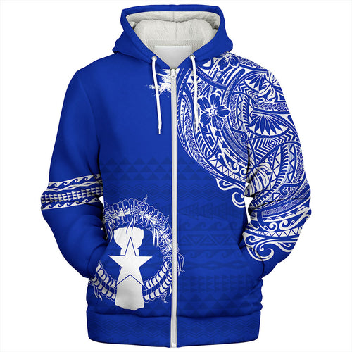 Northern Mariana Islands Sherpa Hoodie Polynesian Flag With Coat Of Arms