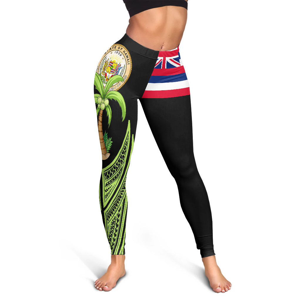 Polynesian Hawaii Legging - Coconut Tree And Flag