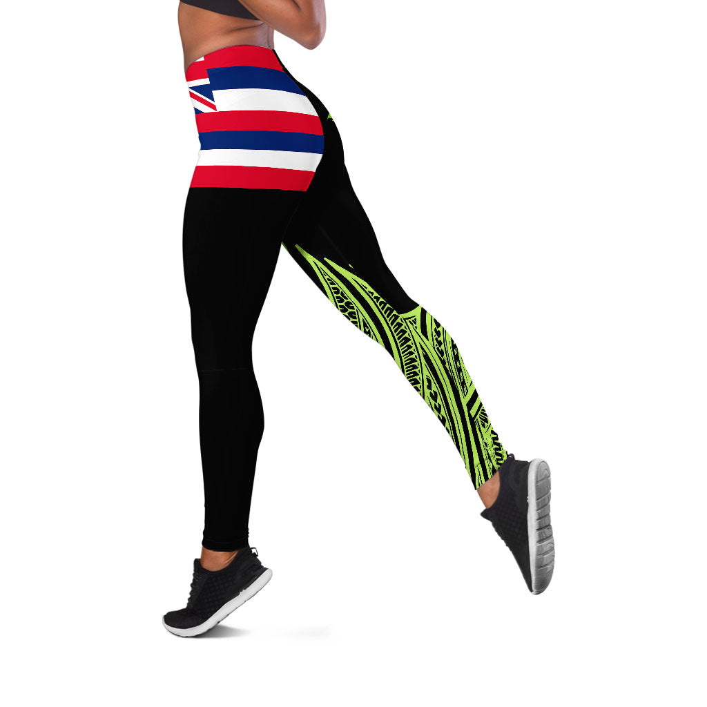 Polynesian Hawaii Legging - Coconut Tree And Flag