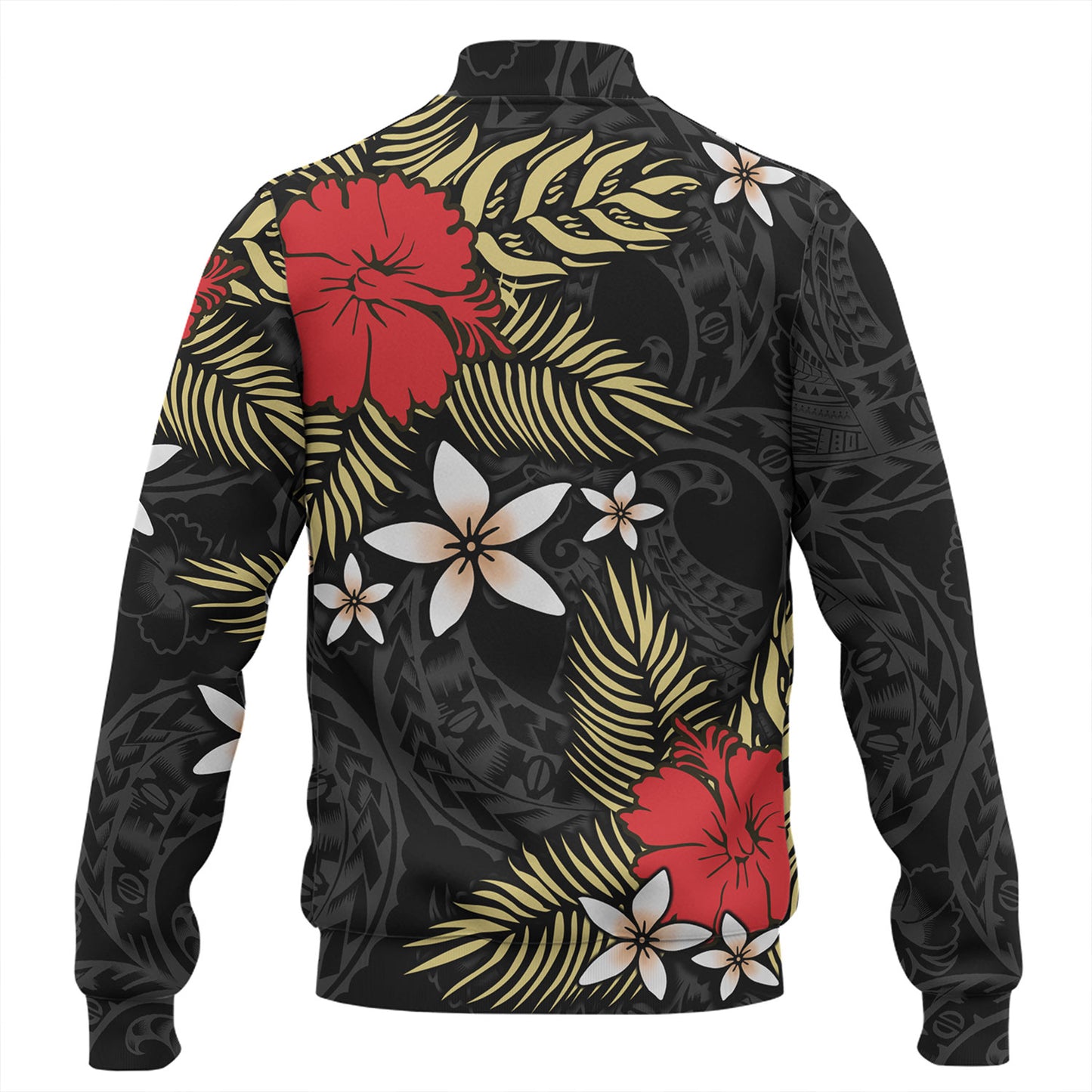 Polynesian Baseball Jacket Hibiscus Plumeria Flowers Polynesian Tribal Motif Patterns