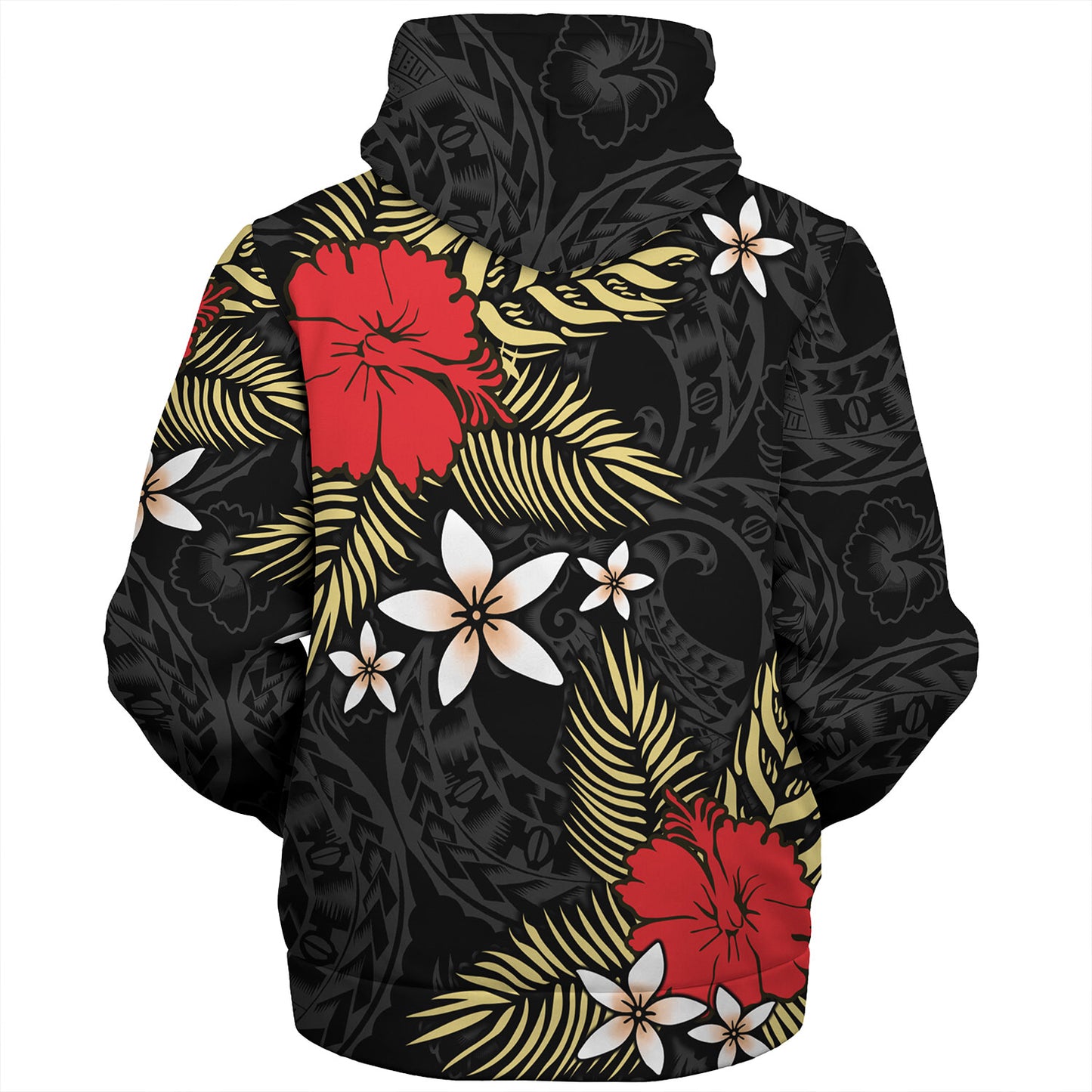 Polynesian Sherpa Hoodie Hibiscus Plumeria Flowers Polynesian Tribal Motif Patterns
