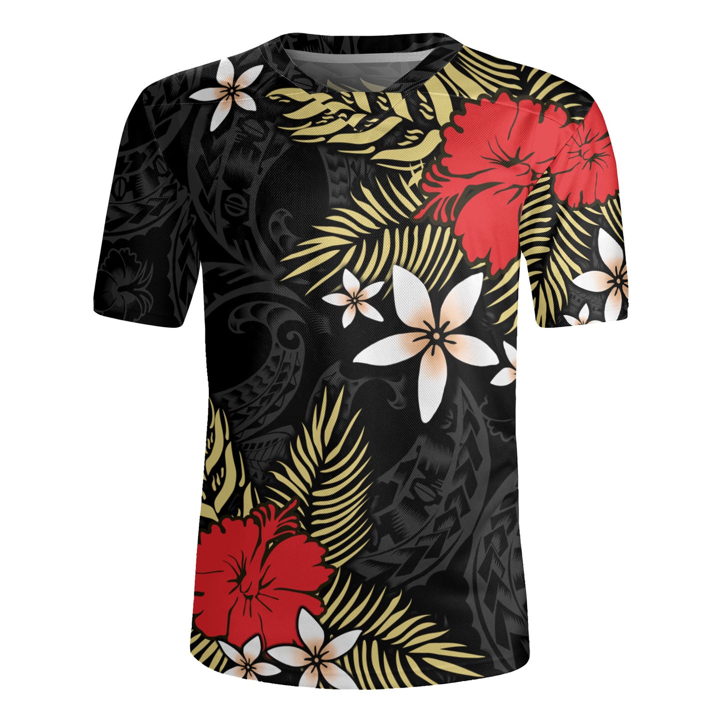 Polynesian Rugby Jersey Hibiscus Plumeria Flowers Polynesian Tribal Motif Patterns