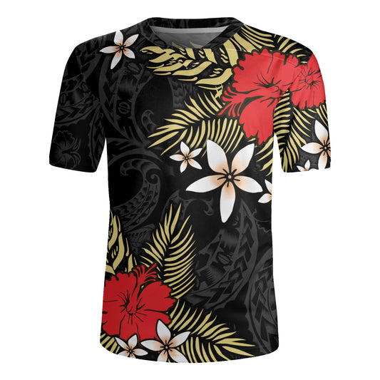 Polynesian Rugby Jersey Hibiscus Plumeria Flowers Polynesian Tribal Motif Patterns