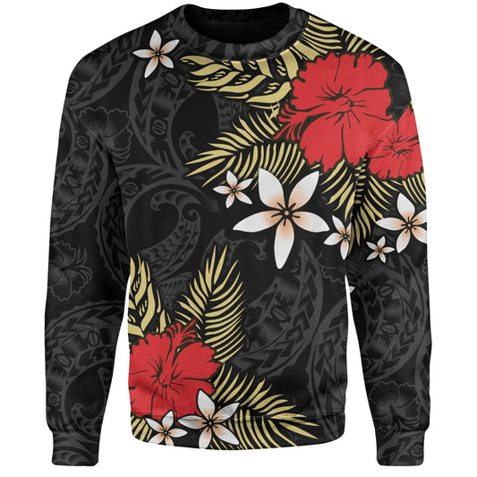 Polynesian Sweatshirt Hibiscus Plumeria Flowers Polynesian Tribal Motif Patterns