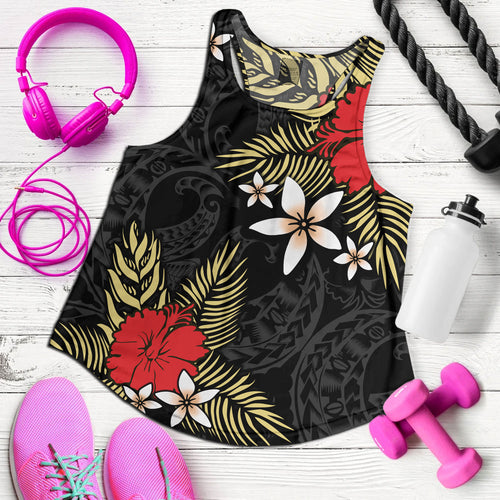 Polynesian Women Tank Hibiscus Plumeria Flowers Polynesian Tribal Motif Patterns