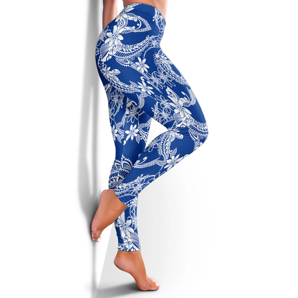 Hawaii Legging Polynesian Print Fabric And Flower Blue