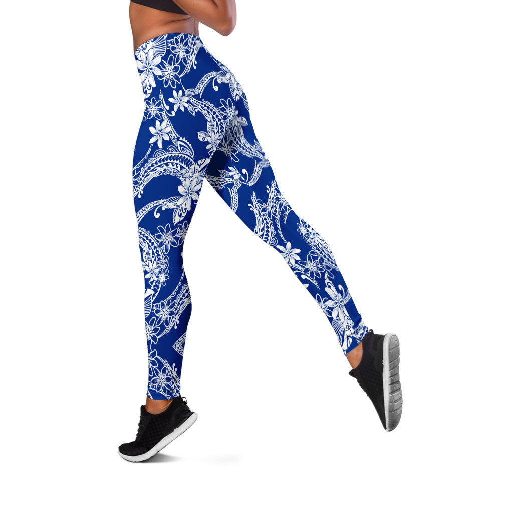 Hawaii Legging Polynesian Print Fabric And Flower Blue