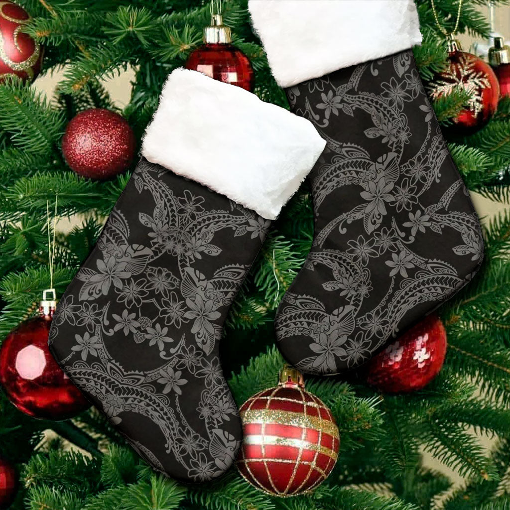 Hawaii Christmas Stocking Polynesian Print Fabric And Flower Grey