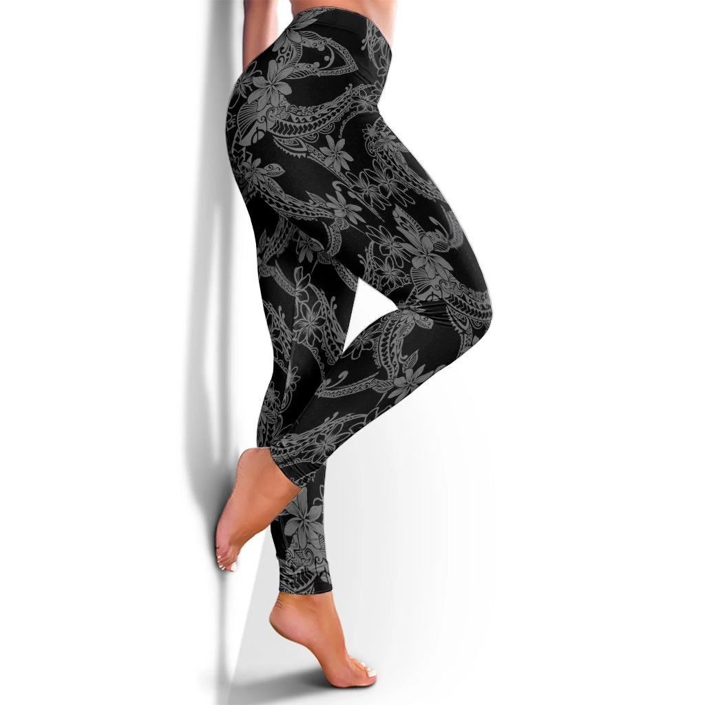 Hawaii Legging Polynesian Print Fabric And Flower Grey