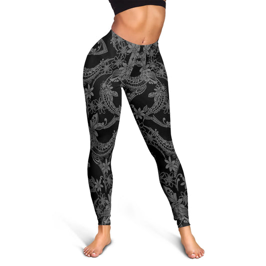 Hawaii Legging Polynesian Print Fabric And Flower Grey