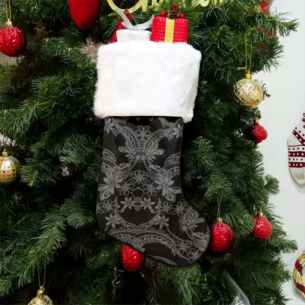 Hawaii Christmas Stocking Polynesian Print Fabric And Flower Grey