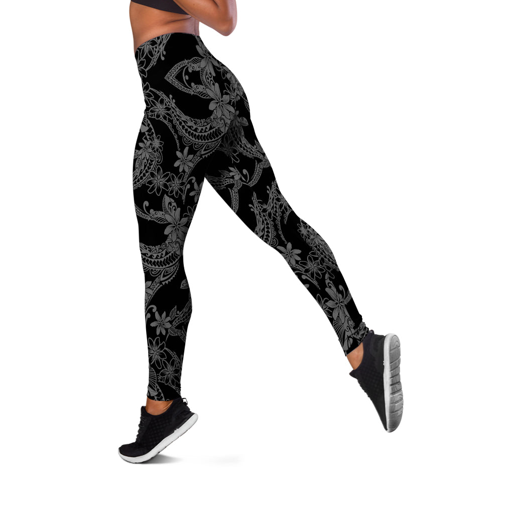 Hawaii Legging Polynesian Print Fabric And Flower Grey