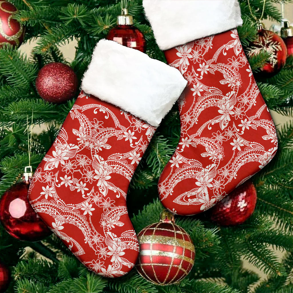 Hawaii Christmas Stocking Polynesian Print Fabric And Flower Red