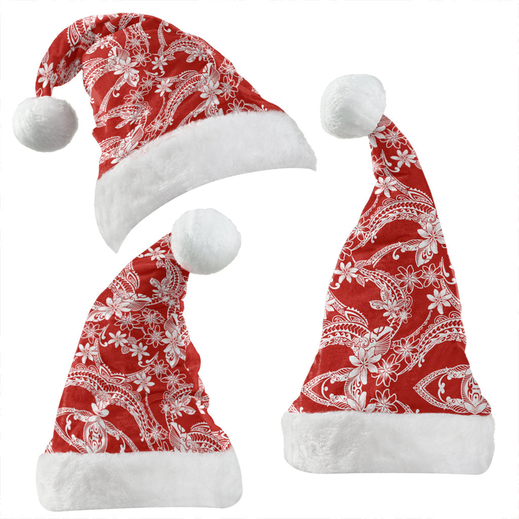 Hawaii Christmas Hat Polynesian Print Fabric And Flower Red