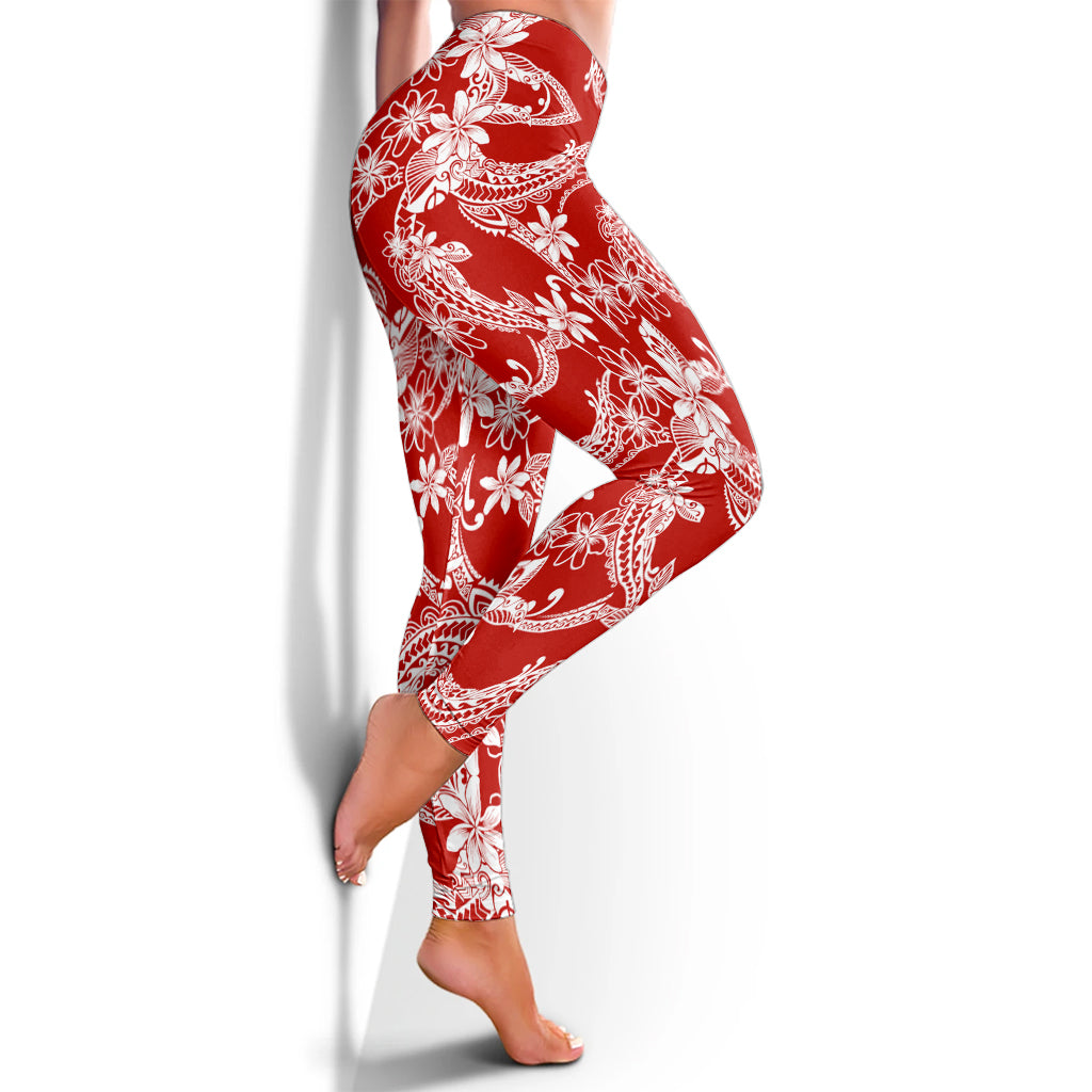 Hawaii Legging Polynesian Print Fabric And Flower Red