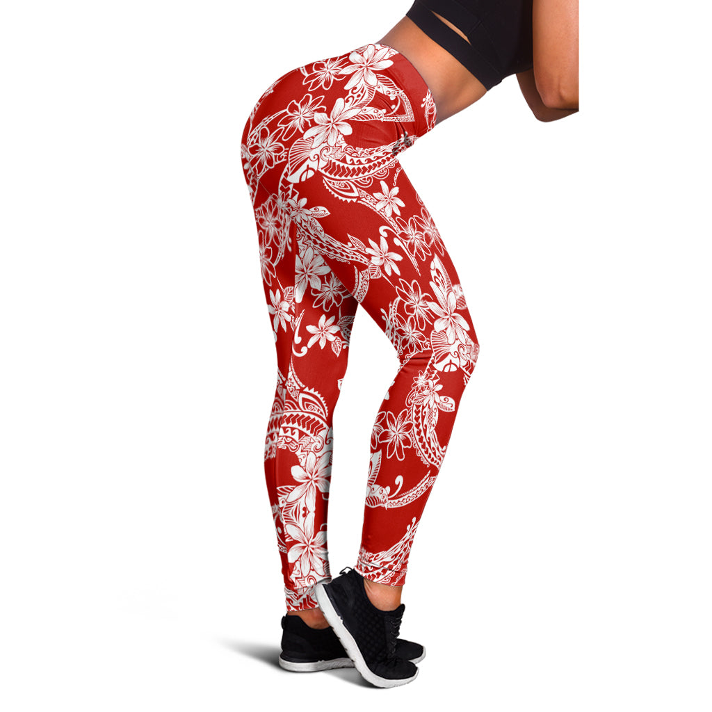 Hawaii Legging Polynesian Print Fabric And Flower Red