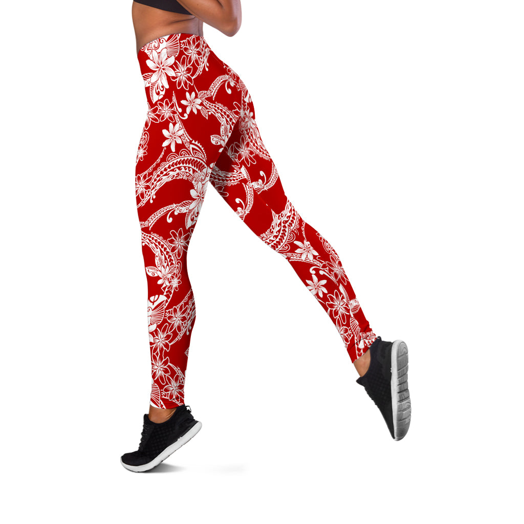 Hawaii Legging Polynesian Print Fabric And Flower Red