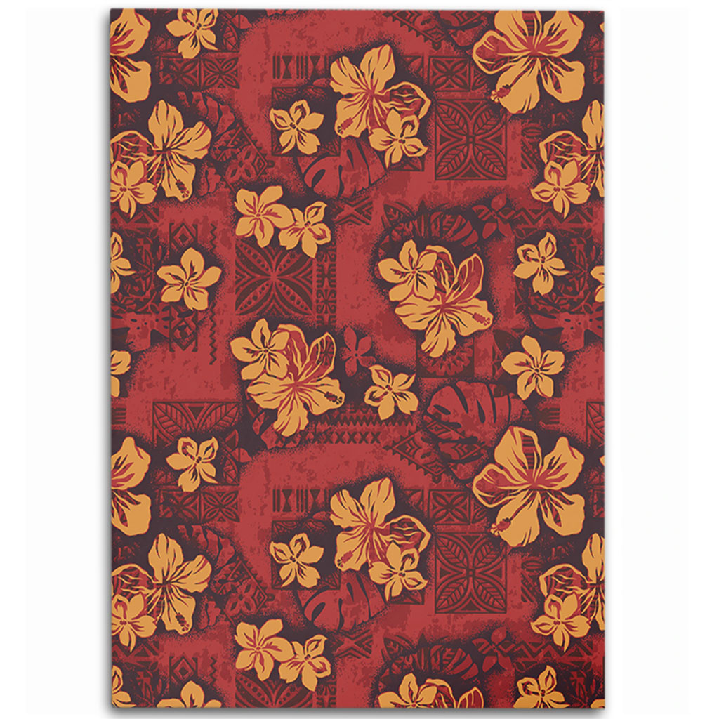 Hawaii Area Rug Polynesian Tribal And Hibiscus Vintage Red Gold