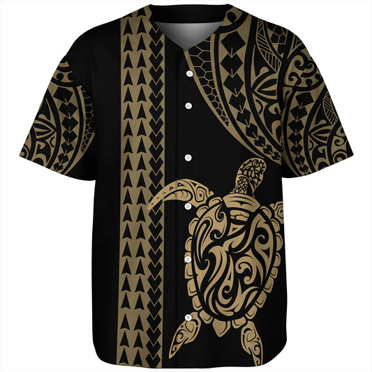 Hawaii Baseball Shirt Polynesian Tribal Turtle Gold
