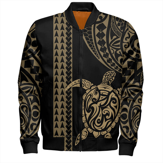 Hawaii Bomber Jacket Polynesian Tribal Turtle Gold
