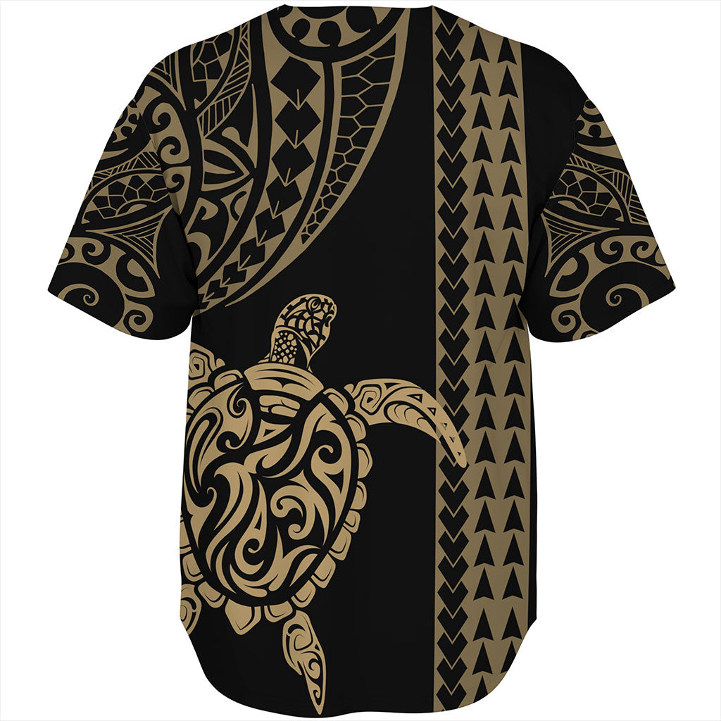 Hawaii Baseball Shirt Polynesian Tribal Turtle Gold
