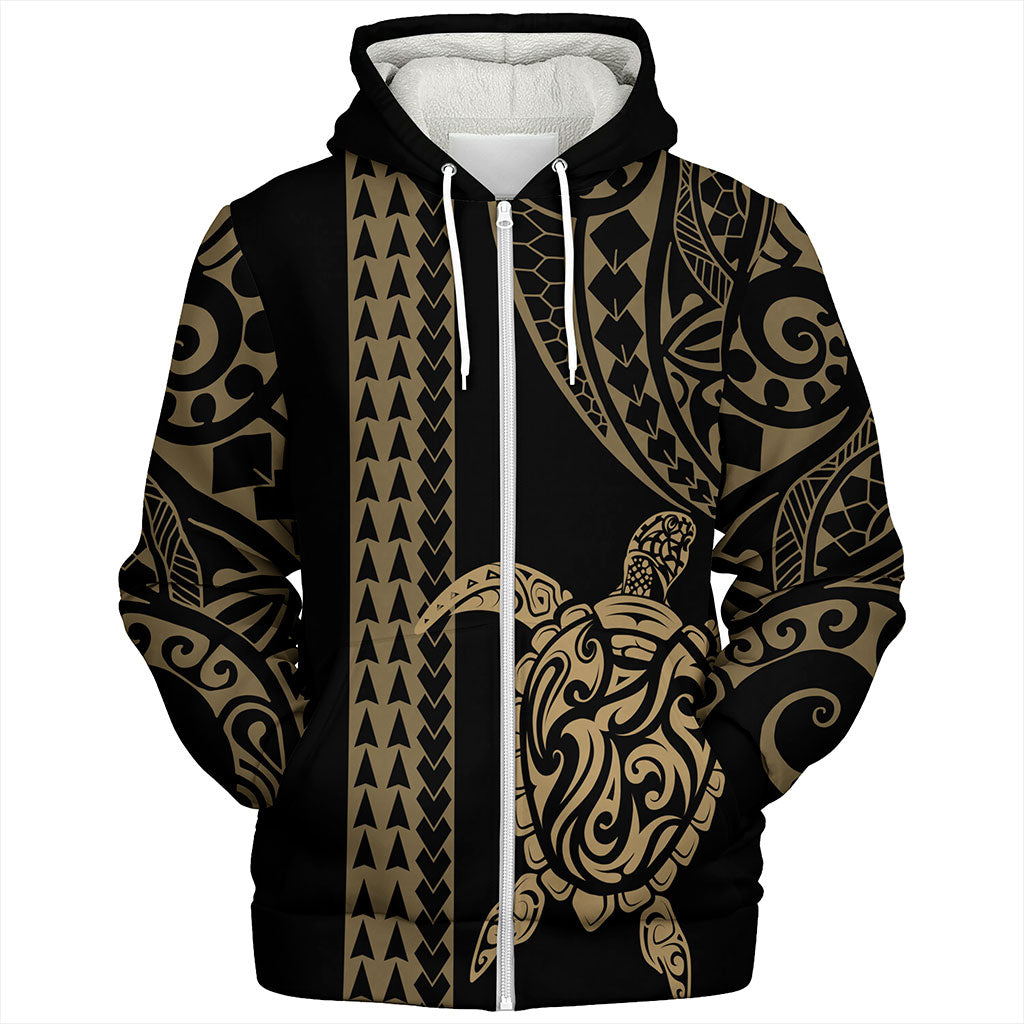 Hawaii Sherpa Hoodie Polynesian Tribal Turtle Gold