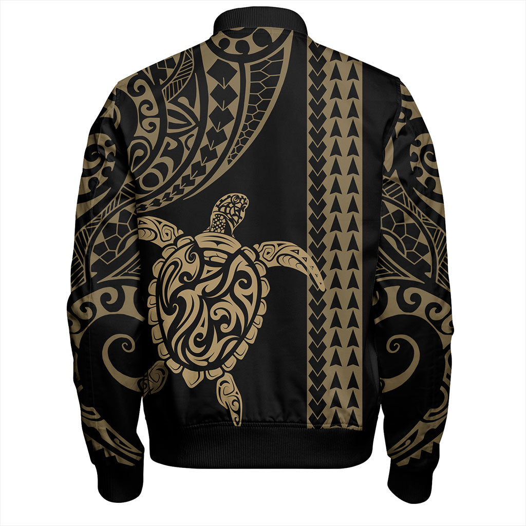 Hawaii Bomber Jacket Polynesian Tribal Turtle Gold