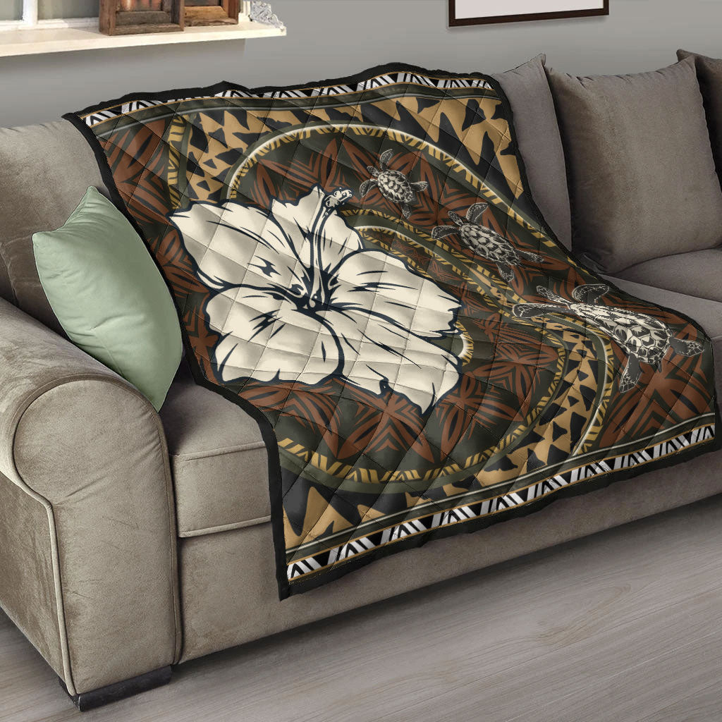 Polynesian Turtle Retro Style Premium Quilt