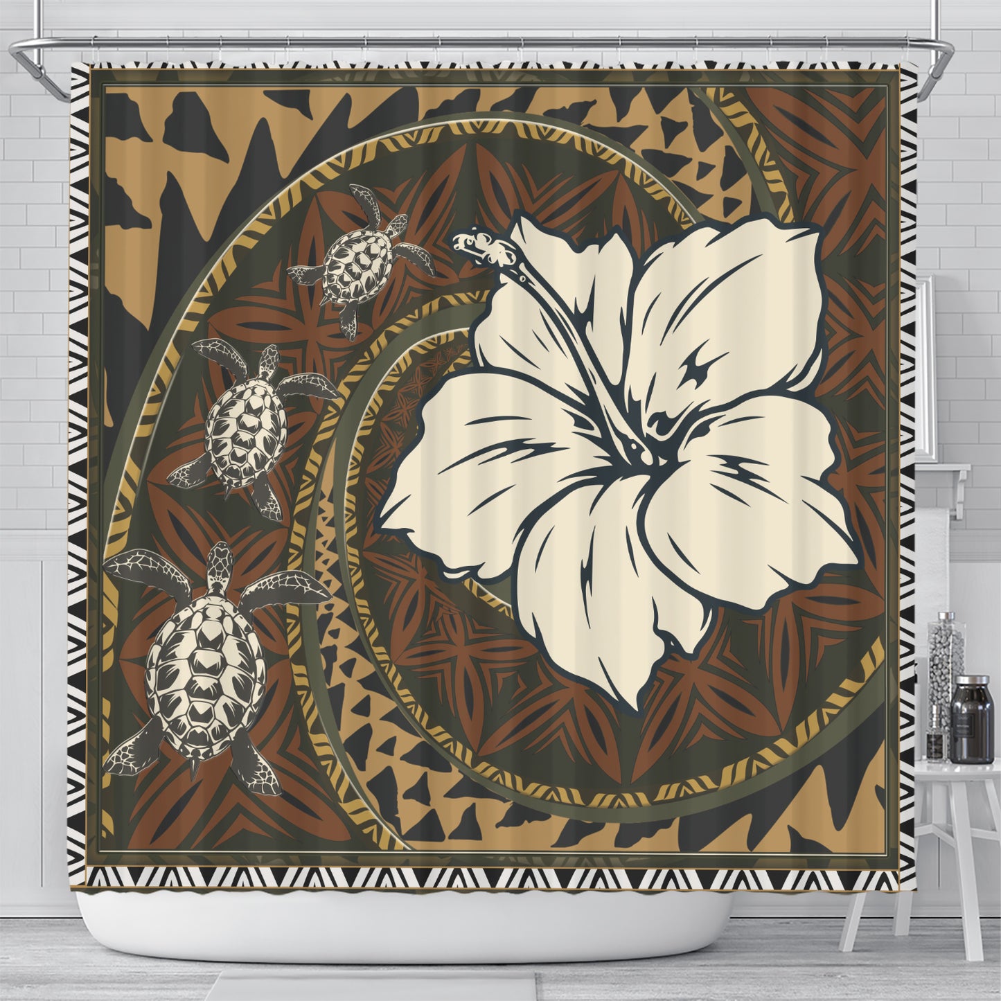 Polynesian Turtle Retro Style Shower Curtain
