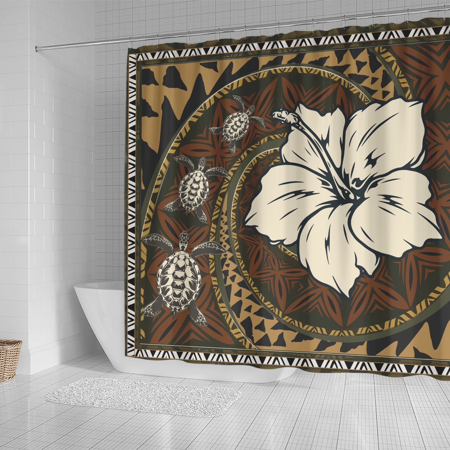 Polynesian Turtle Retro Style Shower Curtain