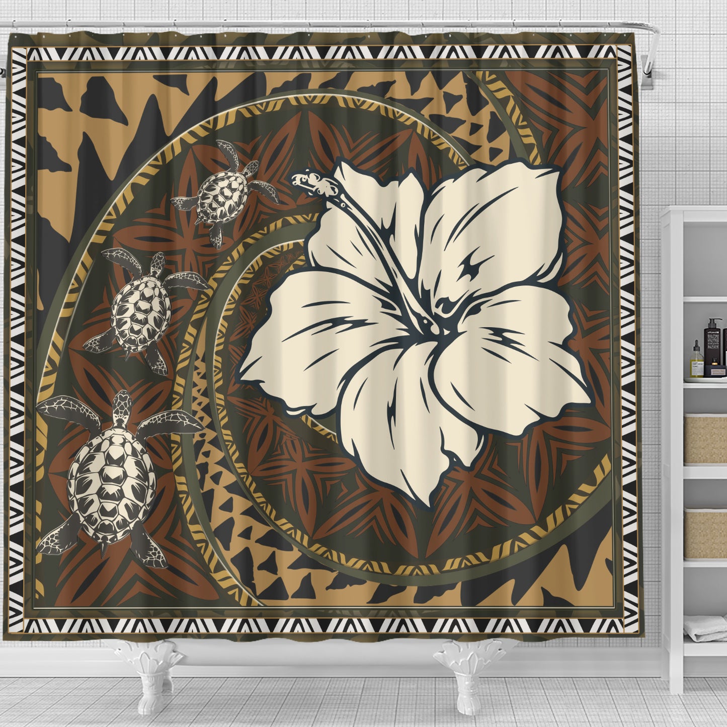 Polynesian Turtle Retro Style Shower Curtain