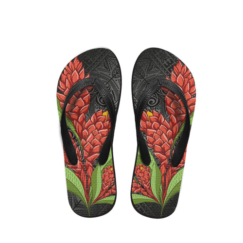 Polynesian Flip Flop - Polynesian Patterns With Teuila Flowers