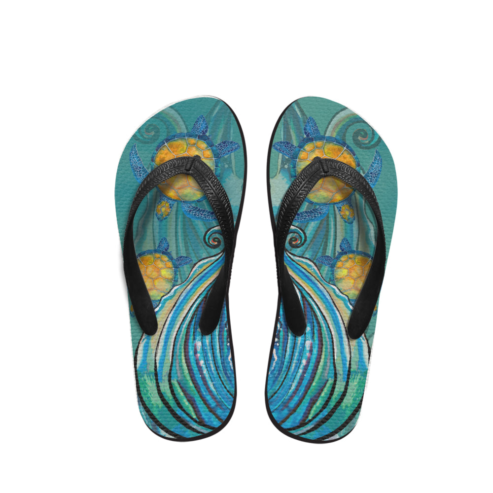 Polynesian Flip Flop - Turtle In The Sea Watercolor Style