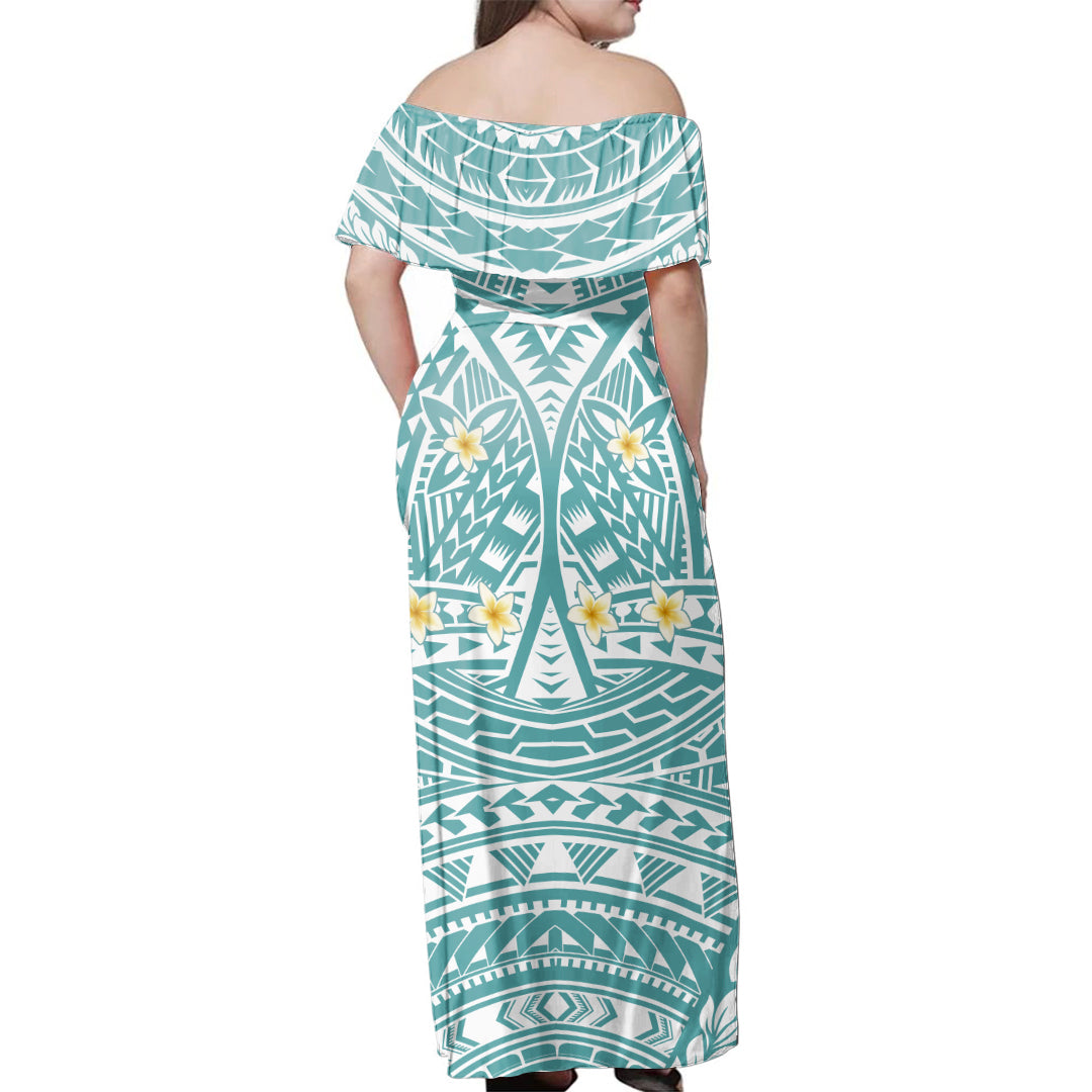 Polynesian Woman Off Shoulder Long Dress Little Plumeria