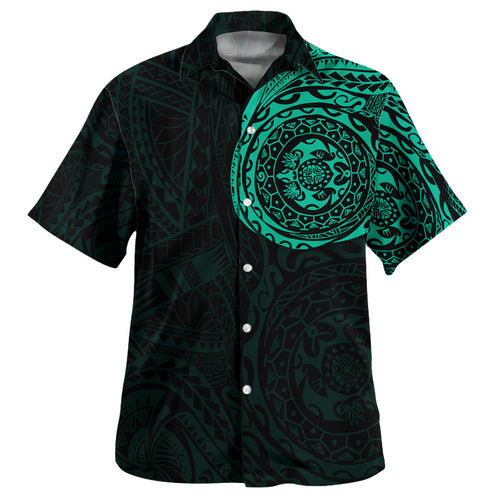 Polynesian Hawaiian Shirt - Polynesian Tattoo Style Version 2 Turquoise