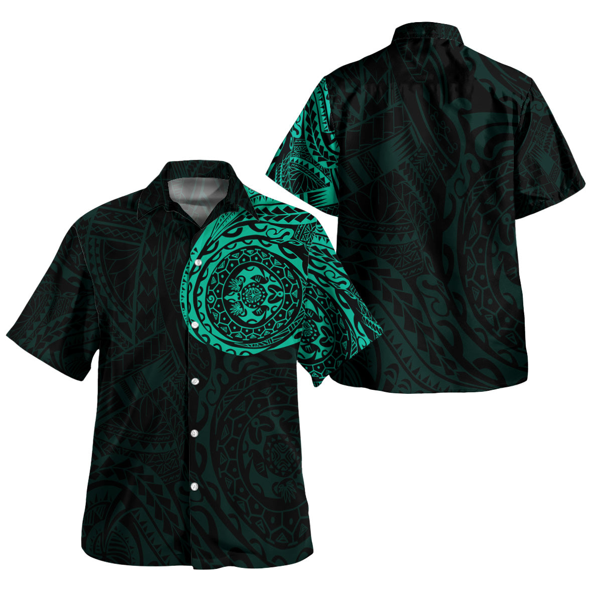 Polynesian Hawaiian Shirt - Polynesian Tattoo Style Version 2 Turquoise